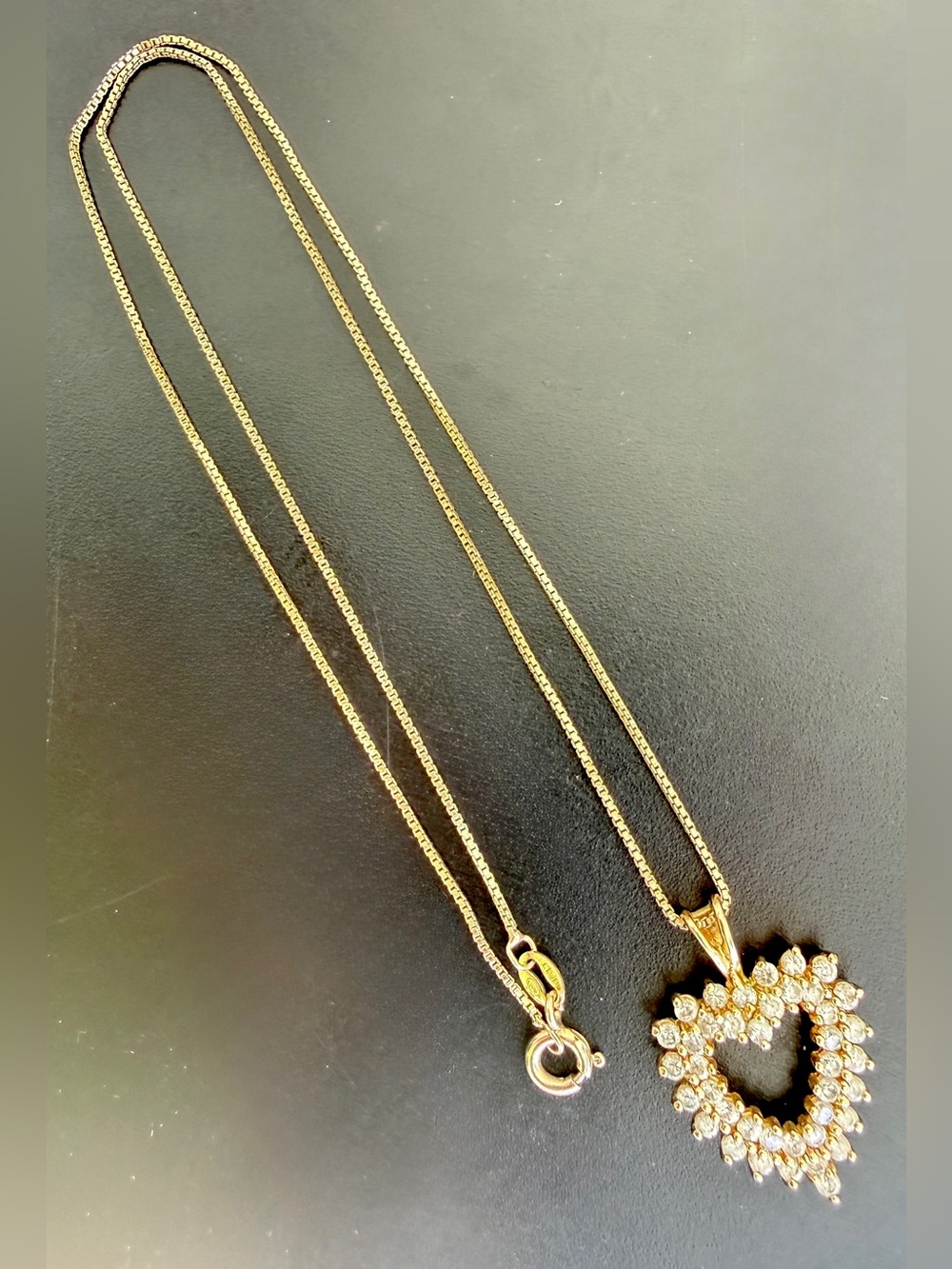 .925 Sterling Silver Gold-Tone Heart Pendant Necklace CZ 18” Chain 8.14g - Picture 2 of 10